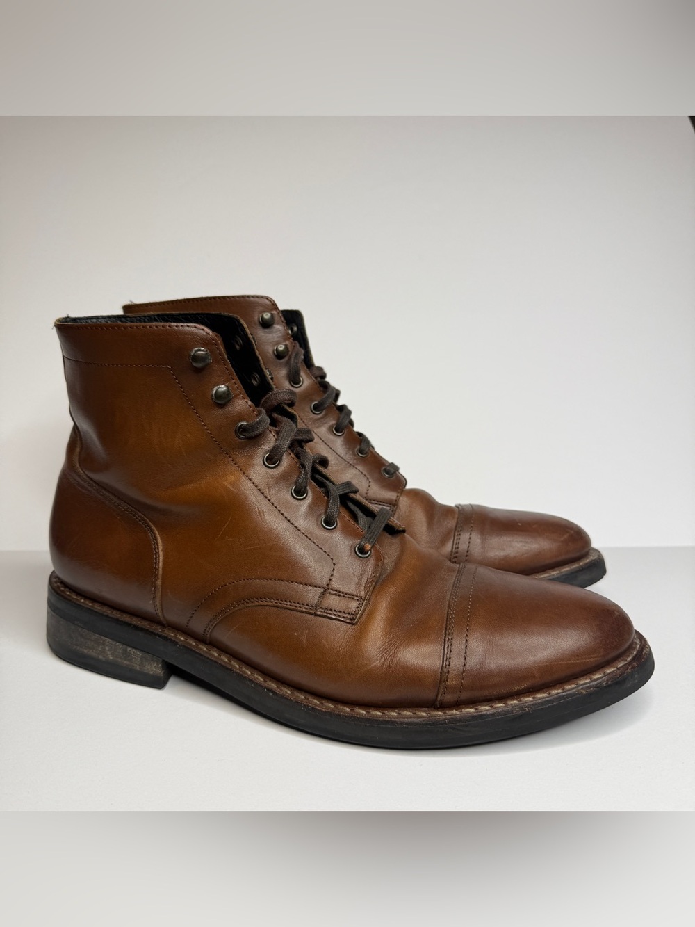 Thursday Boot Co. Captain Men's Sz 13 Brandy Brown Leather Cap Toe Lace Up Boots